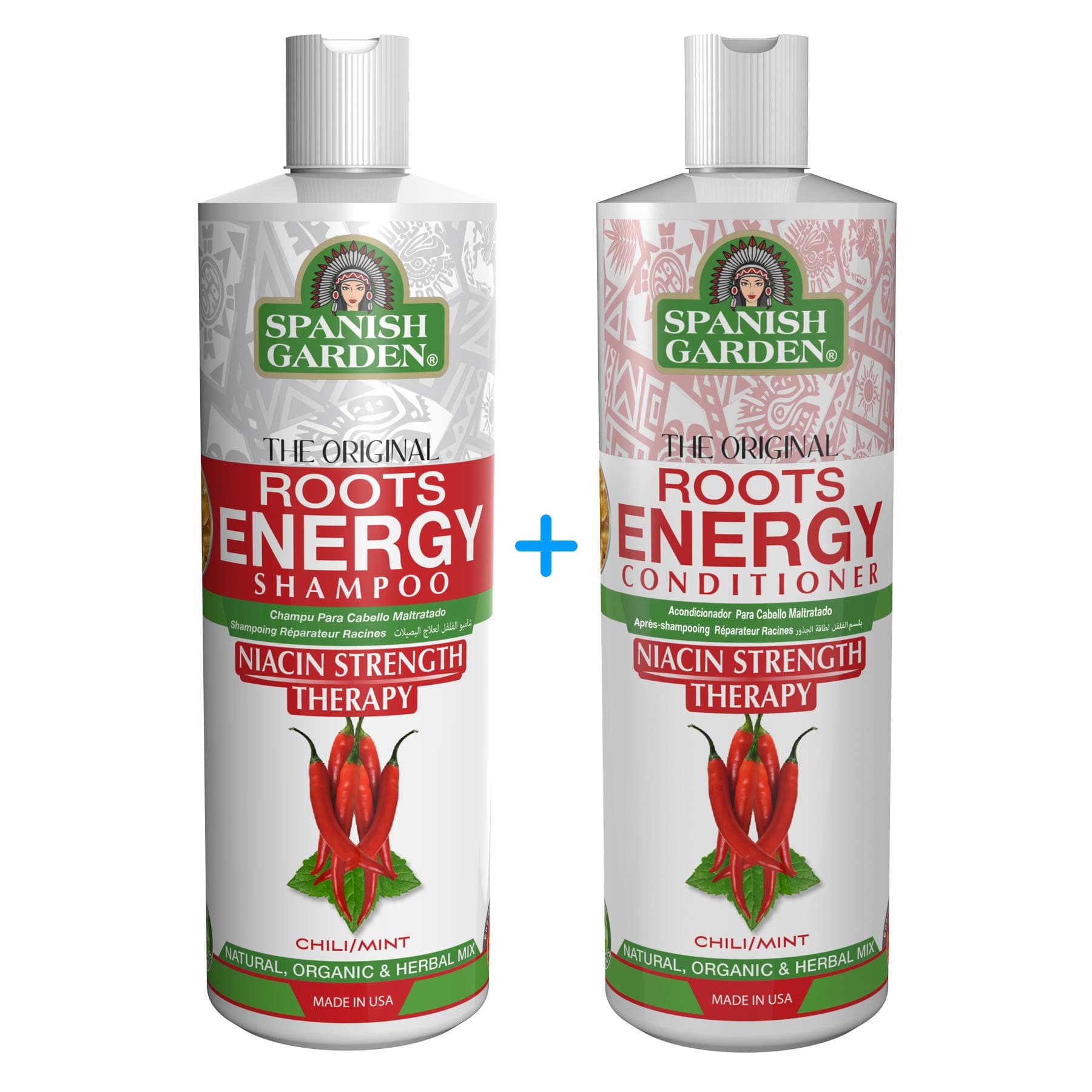 Roots Energy Shampoo & Conditioner Set | Niacin Strength Therapy with Organic Oils, Natural Vitamins, and Herbal Extracts | For delicate & Weak Hair Roots, 16 oz