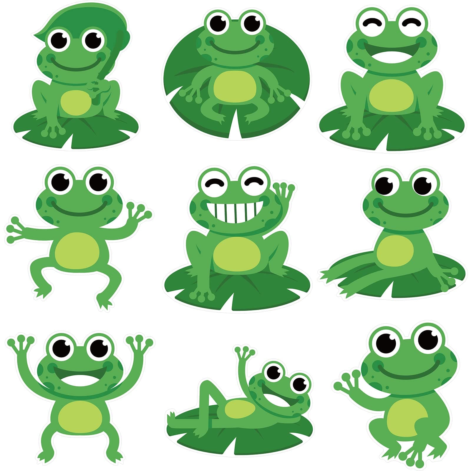 45 Pieces Frog Cutouts Bulletin Board Decorations Green Frog Name Tags Accents Classroom Decor with Glue Points for Preschool Locker Back to School Supplies, 5.9 x 5.9 Inches