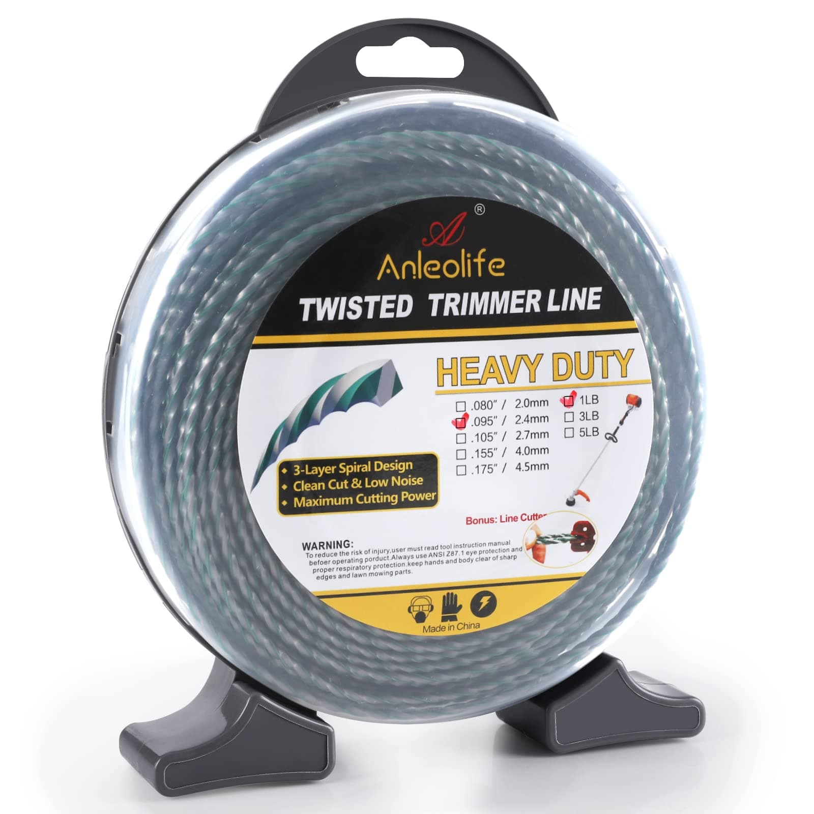 A Anleolife 1-Pound Heavy Duty Twisted .095-inch-by-393-ft Dual Core String Spiral Trimmer Line Donut,with Built-in Line Cutter