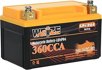WEIZEYTX14-BS Lithium Battery, 360CCA, Built-in Smart BMS, 12 Volt 7.5AH YTX9-BS Lithium LiFePO4 Motorcycle Battery, YTX12-BS ATV Battery Compatible with Honda Suzuki Yamaha