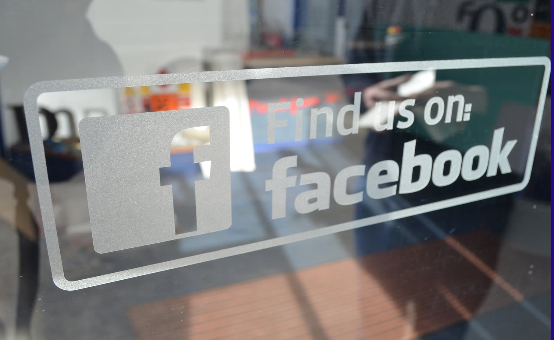 Catchy Signs Brand 'Find us on Facebook' Social Media Etched Glass Stickers for inside glass. Pack of TWO stickers ENGLISH TEXT VERSION