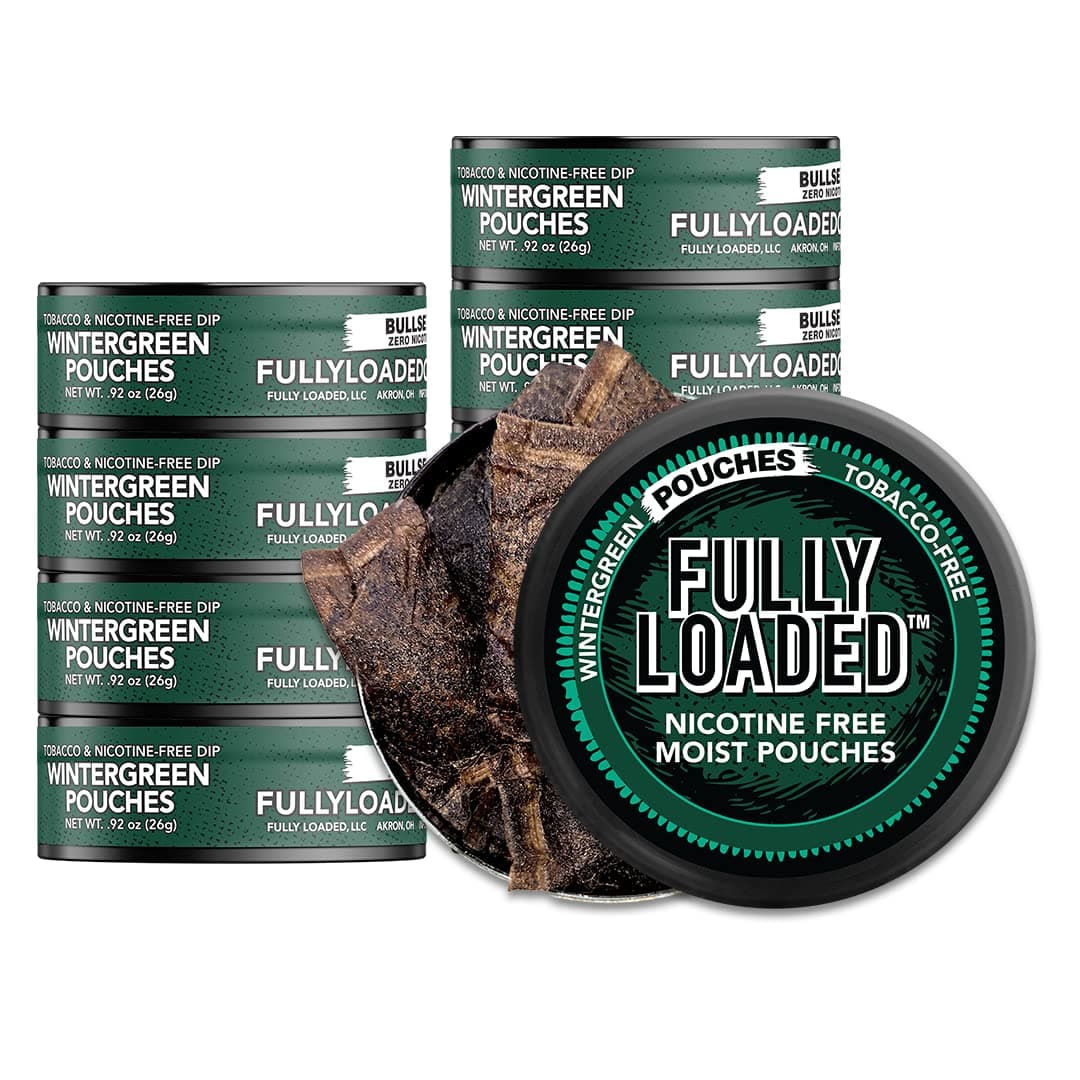 Fully Loaded Bullseye Chew - 10 Pack Wintergreen Pouches - Tobacco Free and Nicotine Free Wintergreen Flavored Chew. Herbal Dip and Snuff to Help Quit Dipping, Quit Chewing, and Quit Tobacco.