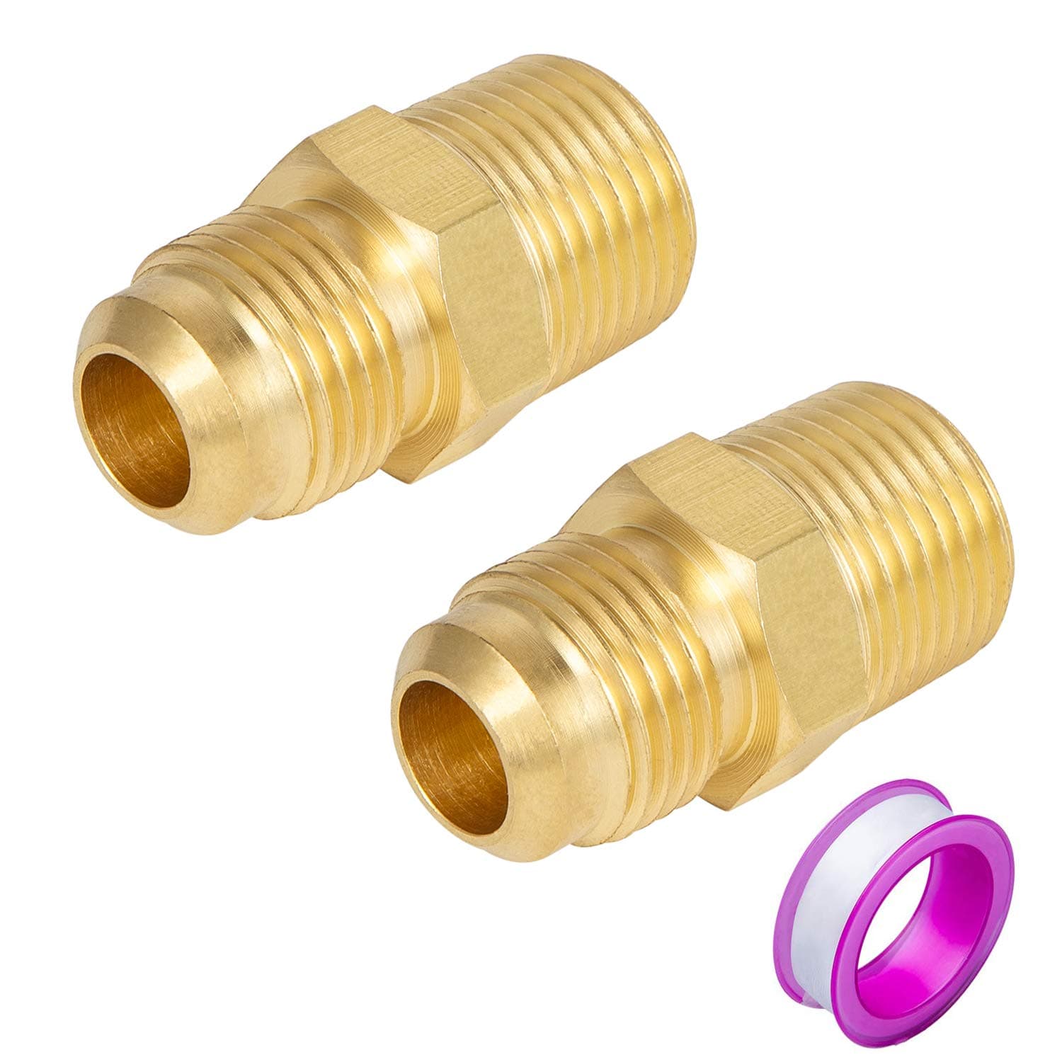 2 PCS Brass Tube Fitting, Half Union Gas Adapter 3/8" Flare x 3/8" NPT Male Pipe