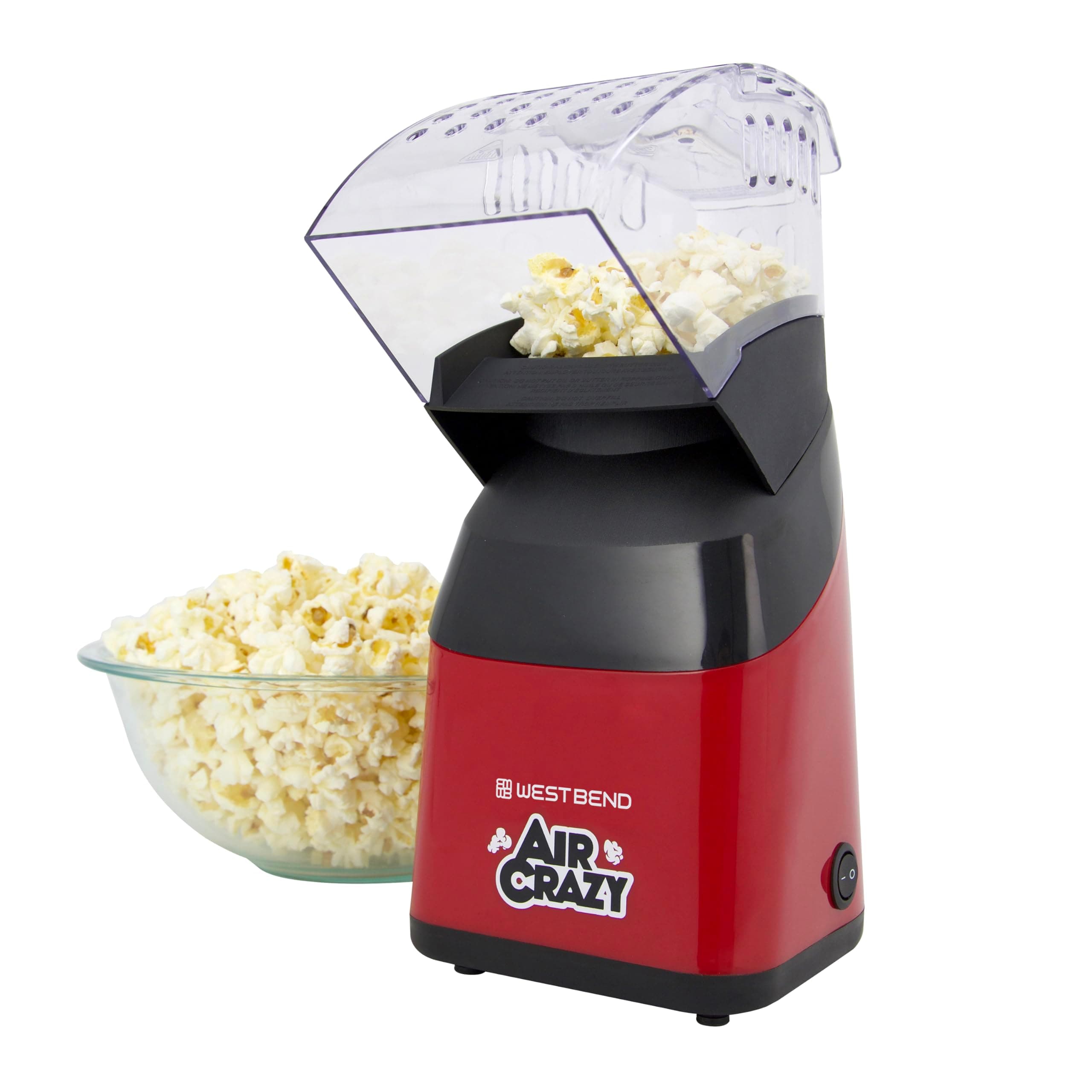 Air Crazy Hot Air Popcorn Popper Machine for Healthy Snacking with No Oil, Includes Dual-Purpose Measuring Cup & Butter Melter, 4-Quart, Red