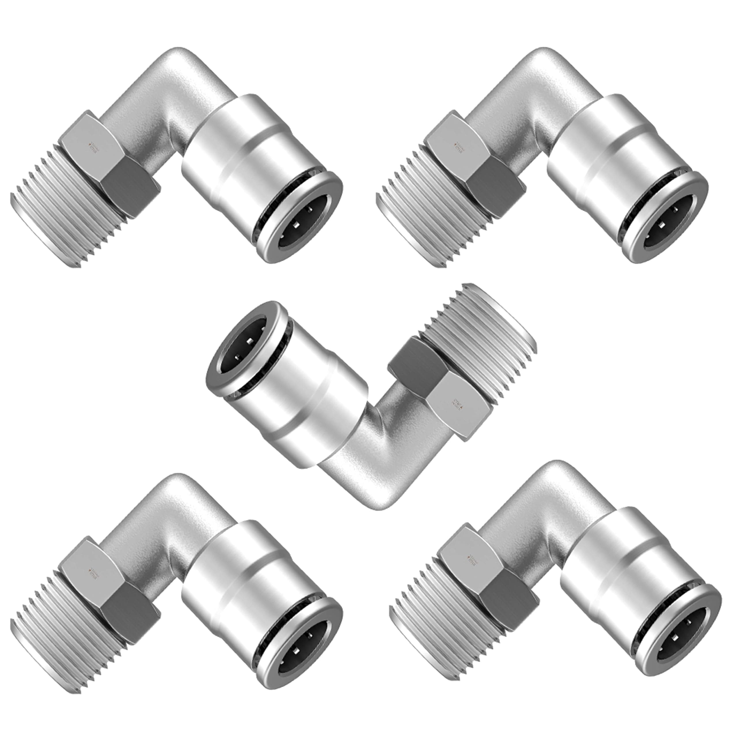 Utah Pneumatic Push To Connect Air Fittings 1/4" Od 1/4" Npt Swivel Fitting Elbow Nickel-Plated Brass Pneumatic 90 Degree Air Fitting Union Fitting Pneumatic Connectors PL-1/4-N2(5 Pack)