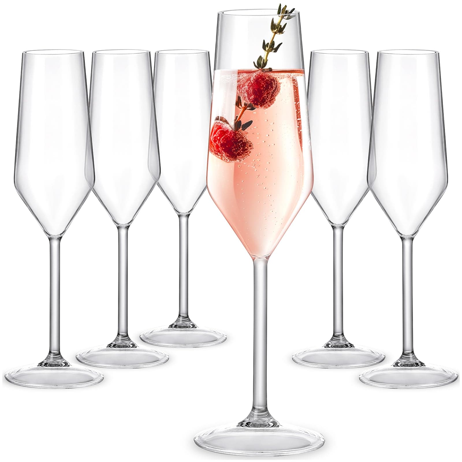 Unbreakable Tritan Champagne Flutes (Set of 6), 8 Ounce Plastic Wine Glasses, BPA-Free, Reusable Champagne Glasses With Stem, Perfect for Poolside, Outdoors, Camping, and More