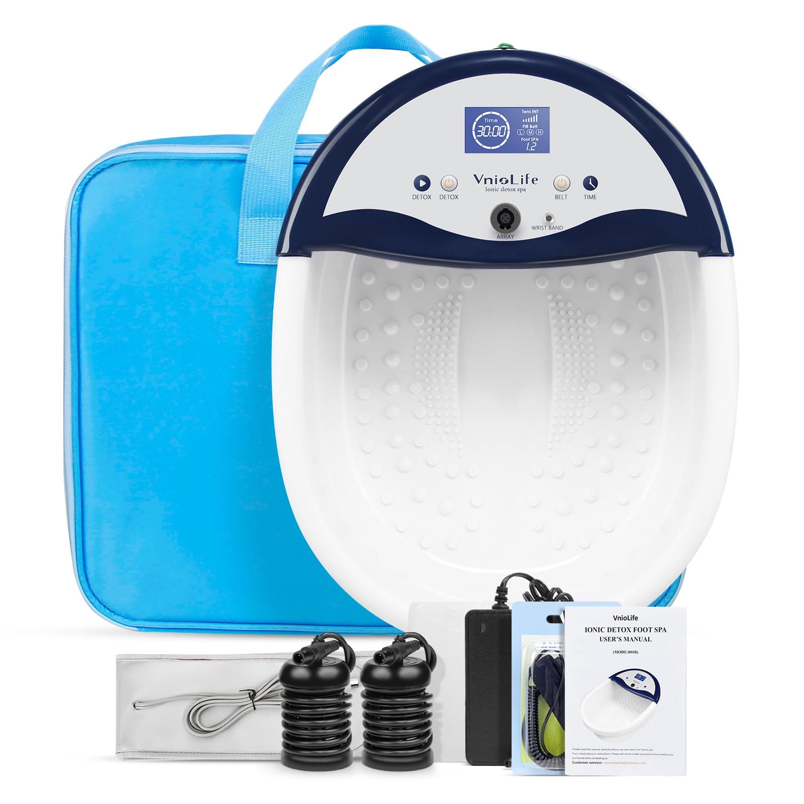 Ionic Foot Bath Detox Machine, LED Display Foot Detox Spa with Heated Belt, Wrist Strap, Arrays, Liners (Portable Handbag)