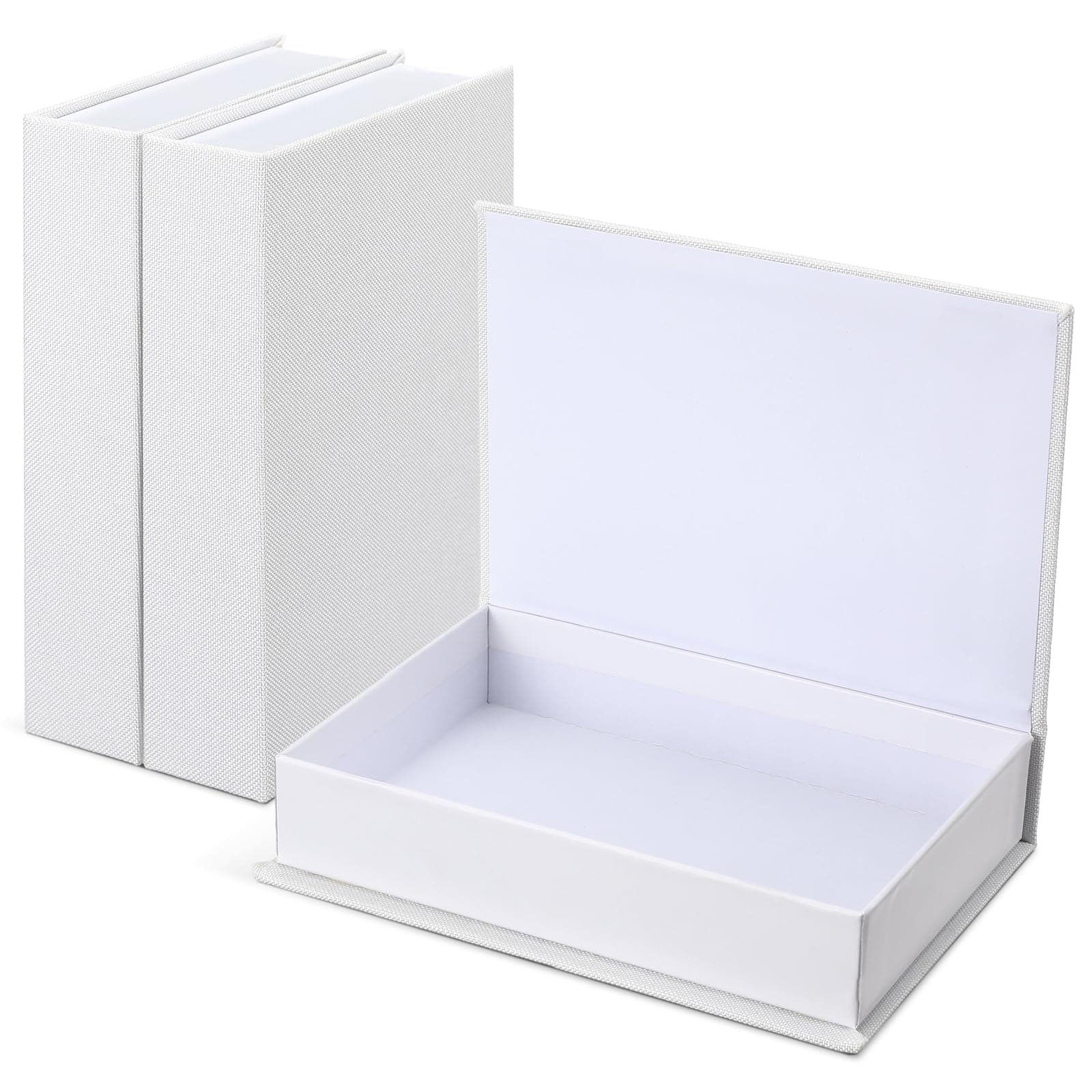Tioncy 3 Pcs Decorative Linen Faux Books for Bookshelf Decoration Coffee Table - Modern Fake Book Storage Box (White, 8.6 x 6.1 x 1.8 Inch)