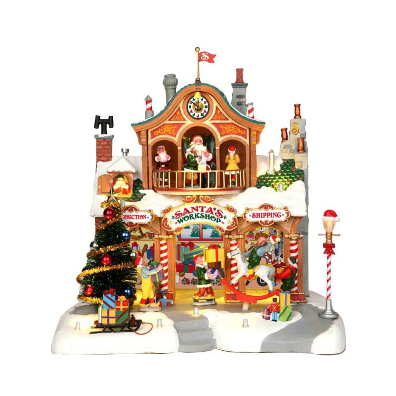 35558 SANTA'S WORKSHOP Lighted Building Animated Christmas Village S O Scale