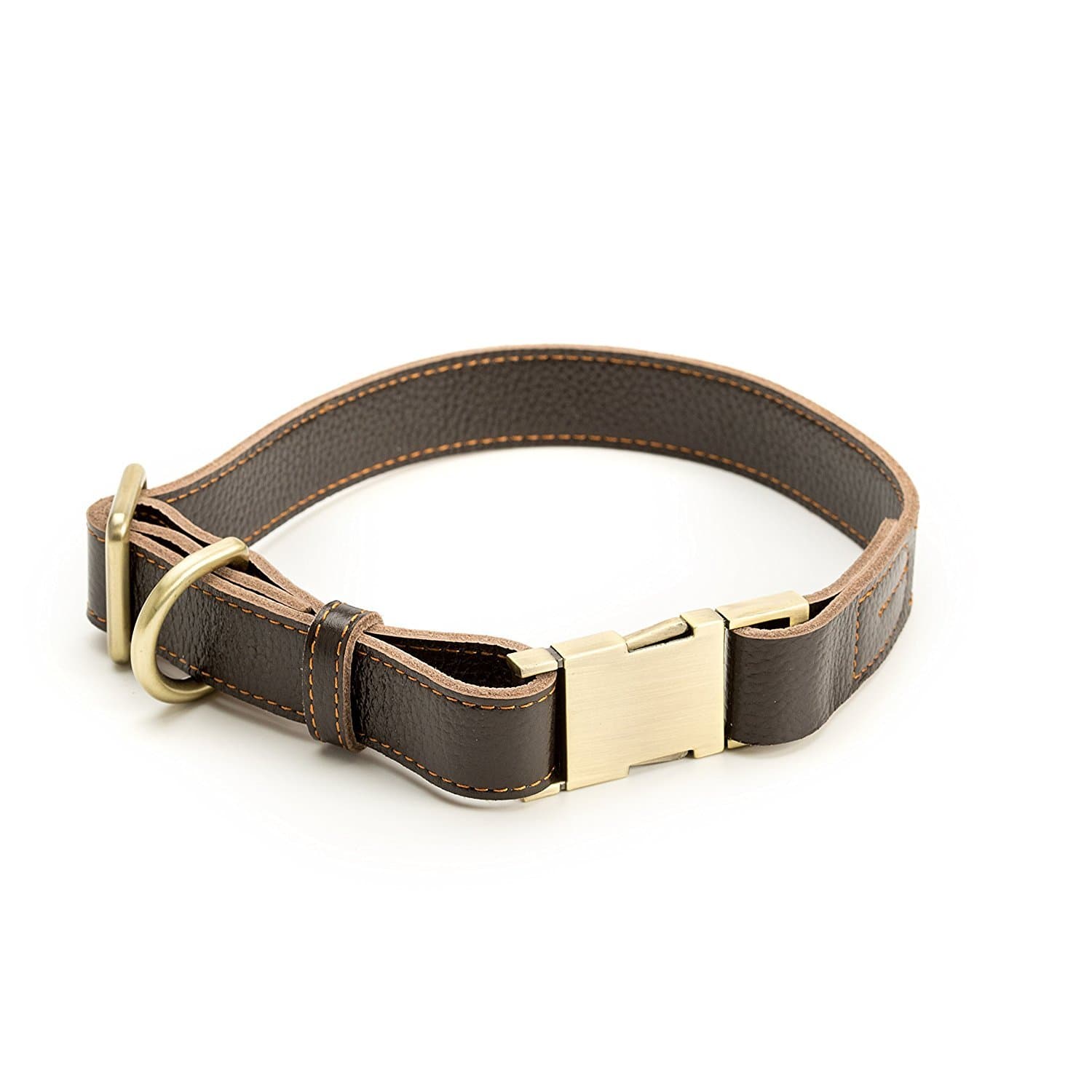MADDZOE - Dark Brown Leather Dog Collar for Medium - Large Size Dogs with Strong Quick Click Buckle