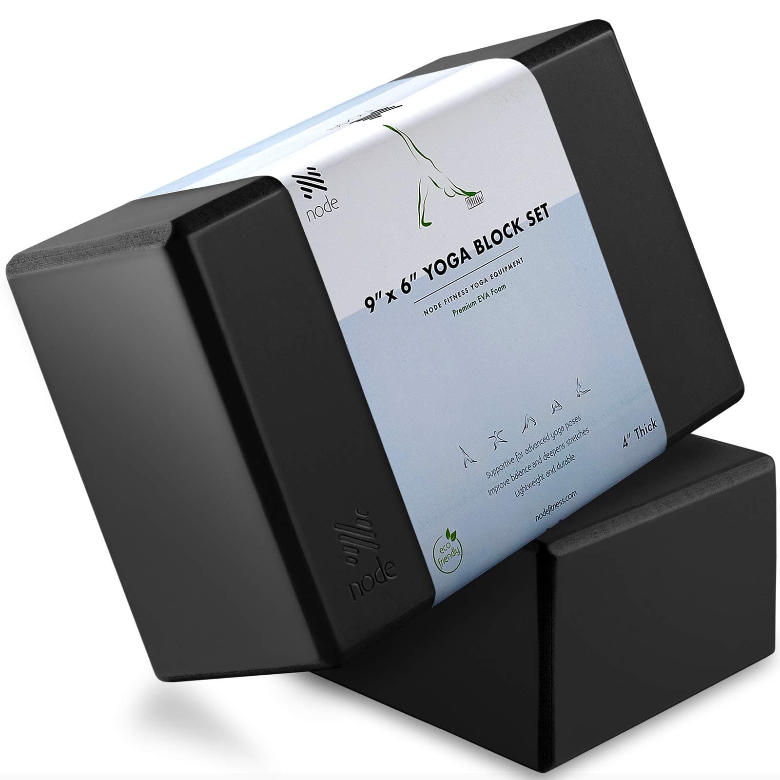 Premium Yoga Block (Set of 2) - 4" Thick Foam Brick - Black