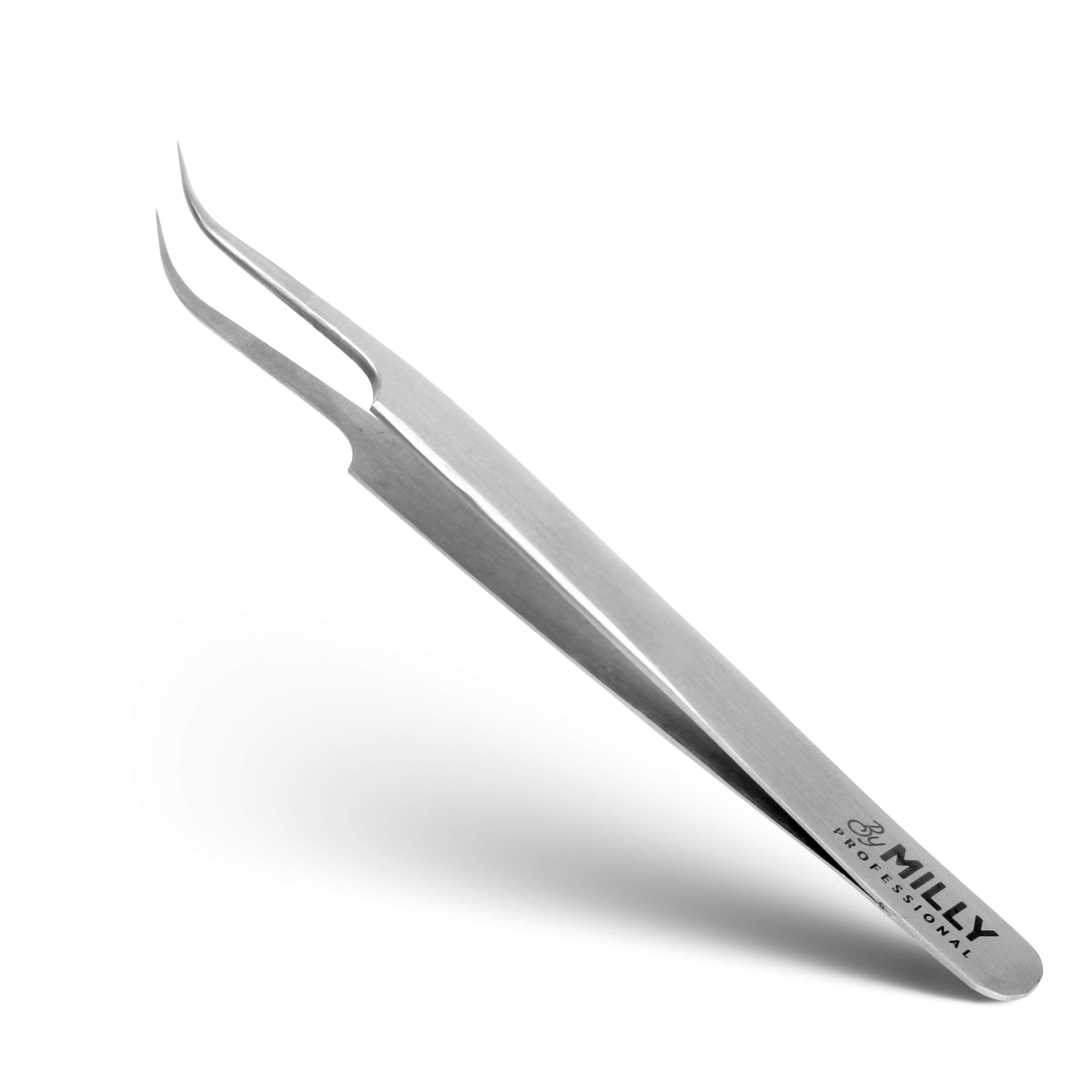By MILLY Professional - Curved & Pointed Eyelash Extension Tweezers - Lash Tweezers for Classic, Volume Pick-up, Isolation - Precision Point-Tip - Titanium Coated Stainless Steel - 12 cm (4.72 inches)