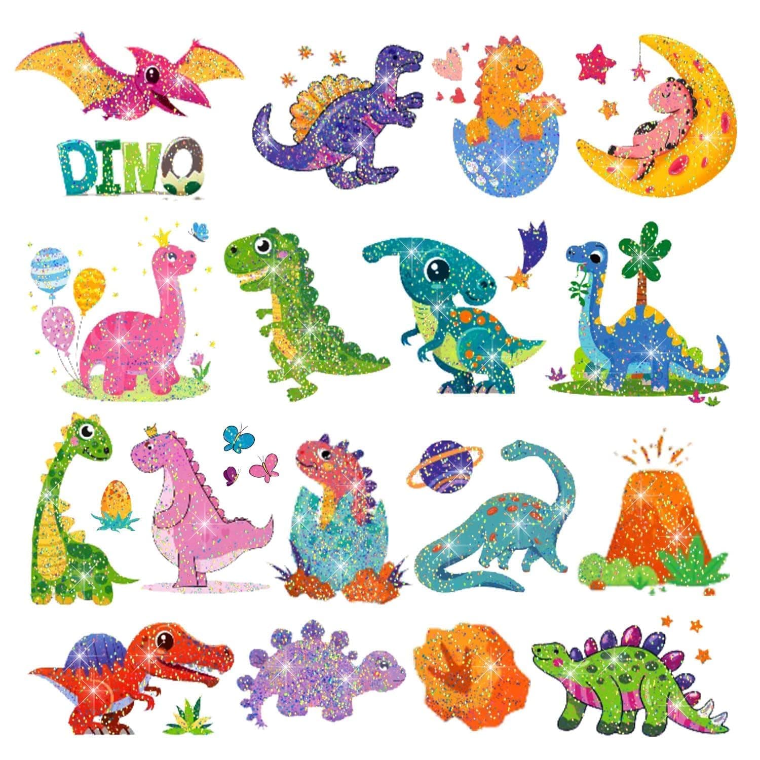Leesgel Dinosaur Glitter Tattoos for Kids, 12 Sheets Temporary Tattoos Stickers for Girls Boys Dinosaur Games Toys, Birthday Decorations Party Bag Fillers