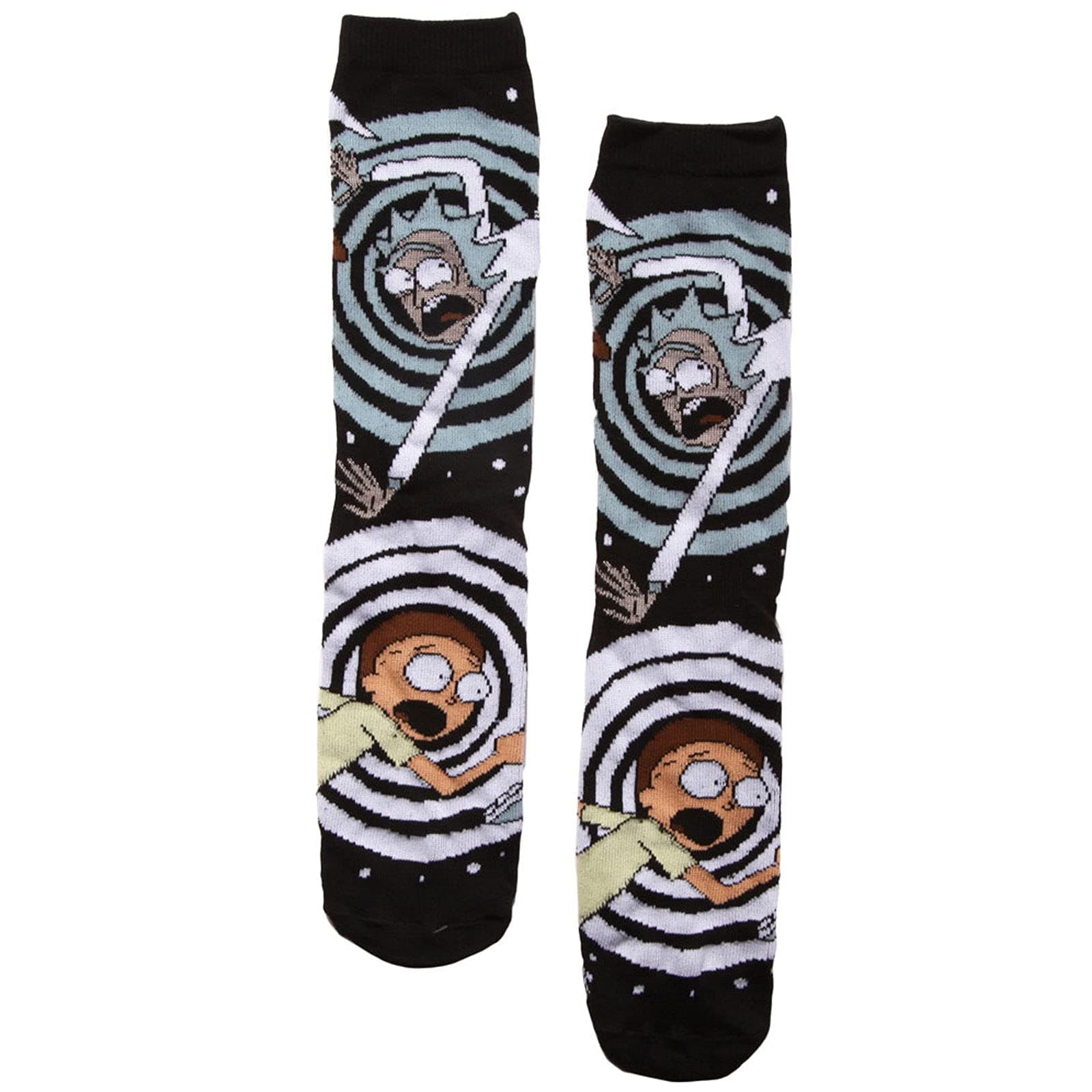 Rick and Morty Falling Through Portals Novelty Adult Crew Socks | Shoe Size 6-12 - Black