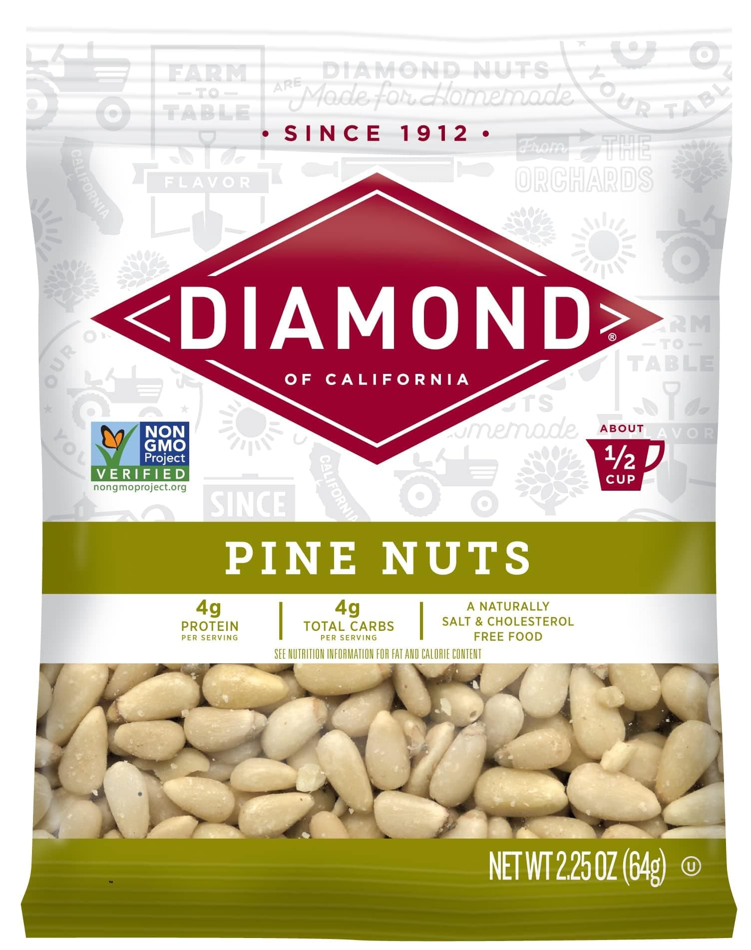 Diamond of California Shelled Pine Nuts, Raw Unsalted Pine Nuts for Pesto, Baking, Snacking, and Salads, 2.25 oz.
