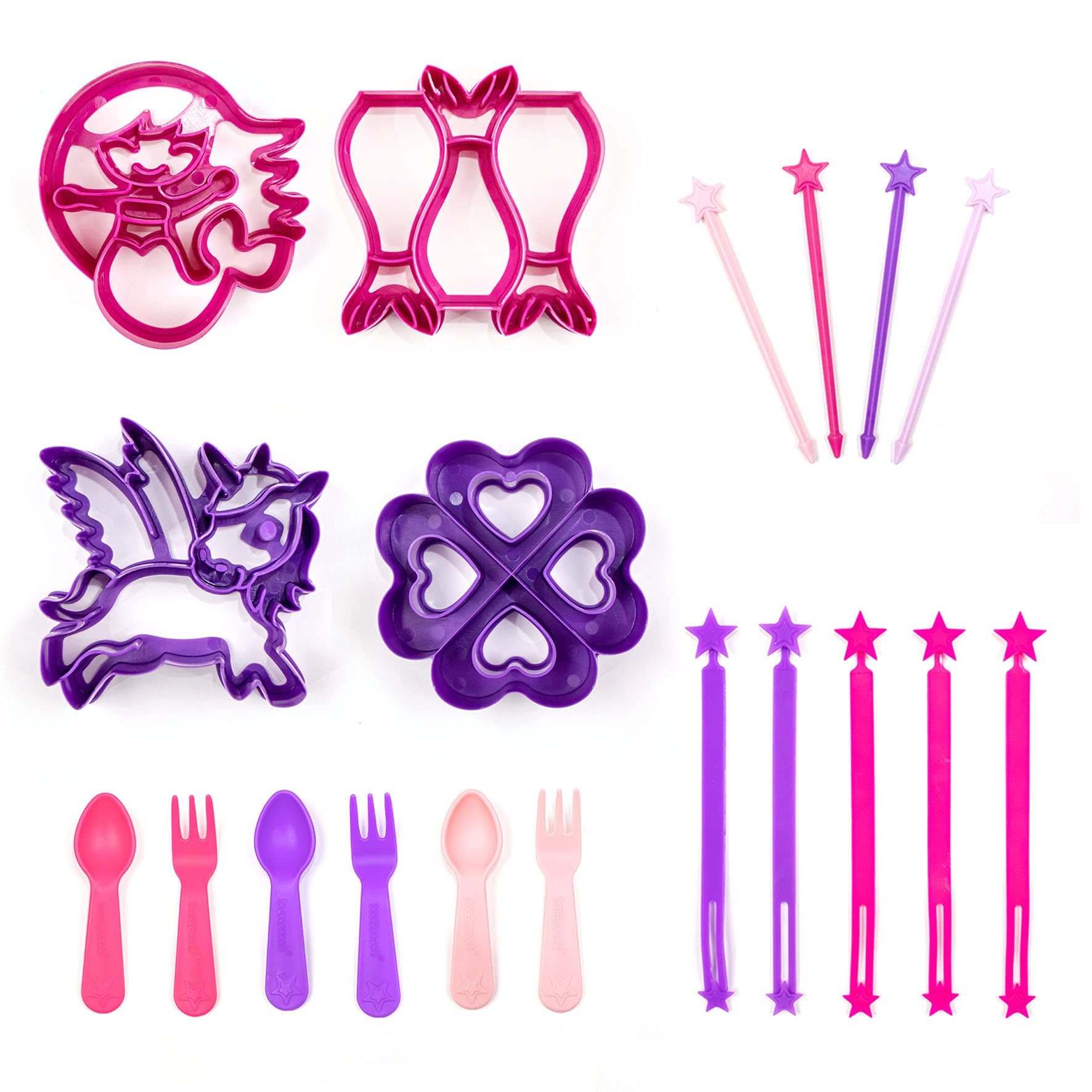 UNICORN & MERMAID 19 Piece Sandwich Cutter Set, BPA FREE original shapes with Lifetime Replacement Guarantee, Kids Pink Bento Lunch Box accessories, Food Picks, Cutlery