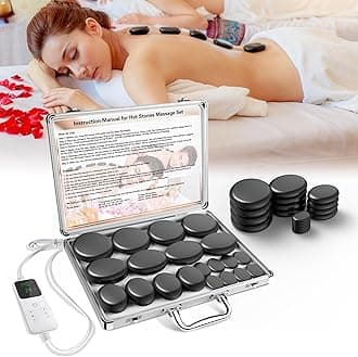 Hot Stones Massage Set with Temperature Adjustment-20 Pcs Basalt Hot Stones with Heater Kit, Professional Massage Tool for Spa-Lymphatic Drainage