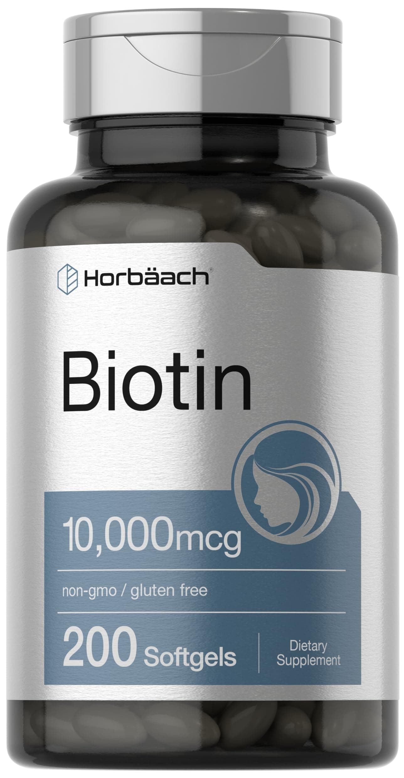 Horbaach Biotin 10000 mcg | 200 Softgels with Vitamin B7 | Beauty Formula Supplement | Non-GMO & Gluten Free
