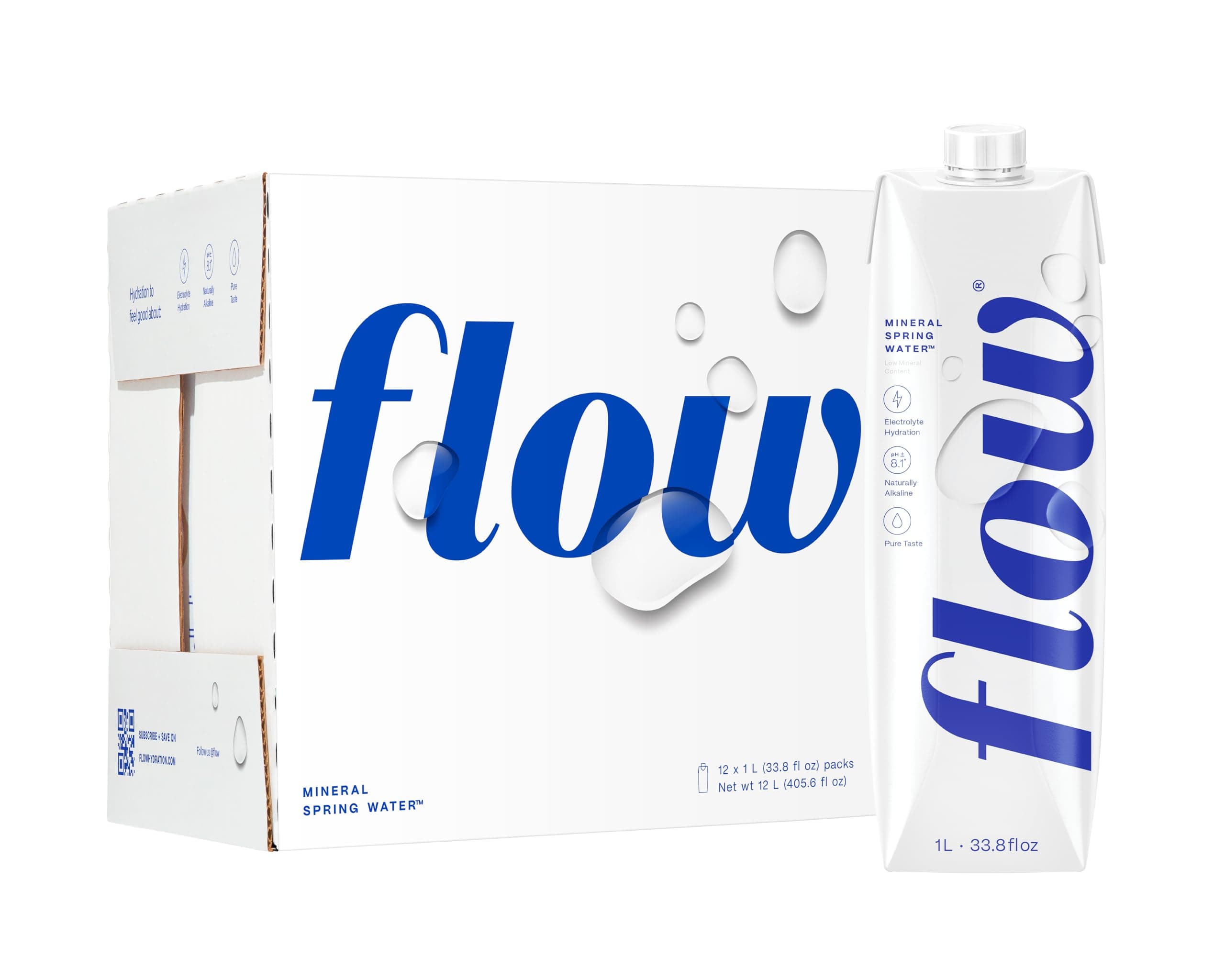 Flow Alkaline Spring Water - Refreshing Taste Of Natural Alkaline Water With Natural Electrolytes, Eco-Friendly Packaging, Non-GMO And BPA-Free. Unflavored. 12 Pack of 1 Liter Bottles