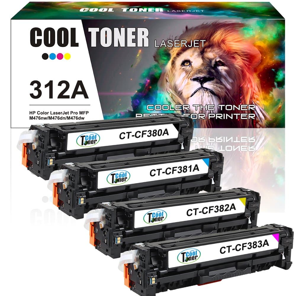 Cool Toner 312A CF380A CF381A CF382A CF383A Compatible Toner Cartridges Replacement for Color Laserjet Pro MFP M476dn M476nw M476dw Printer
