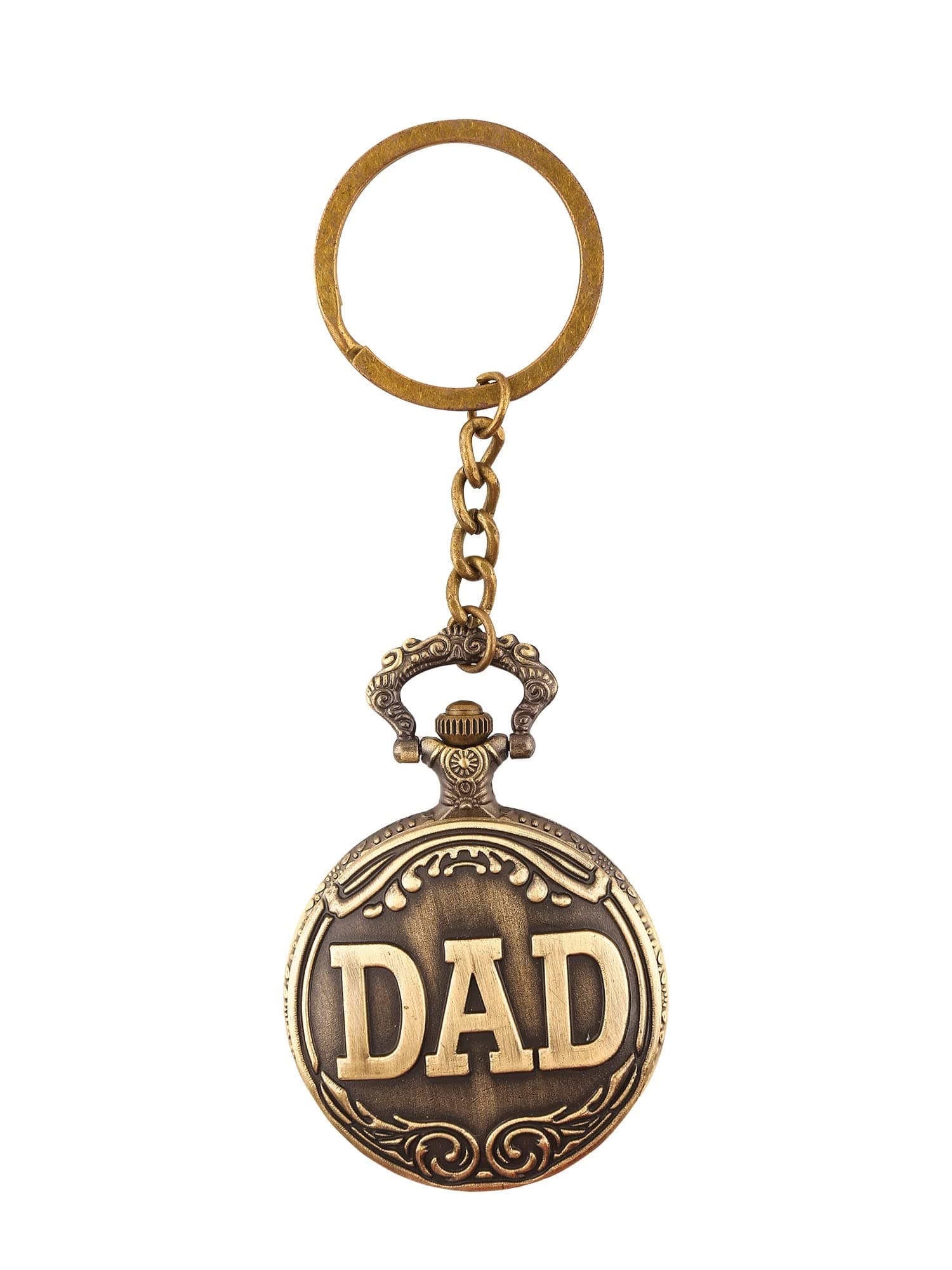 Metal White Round Dial Dad Embossing Analogue Antique Pocket Watch Keychain