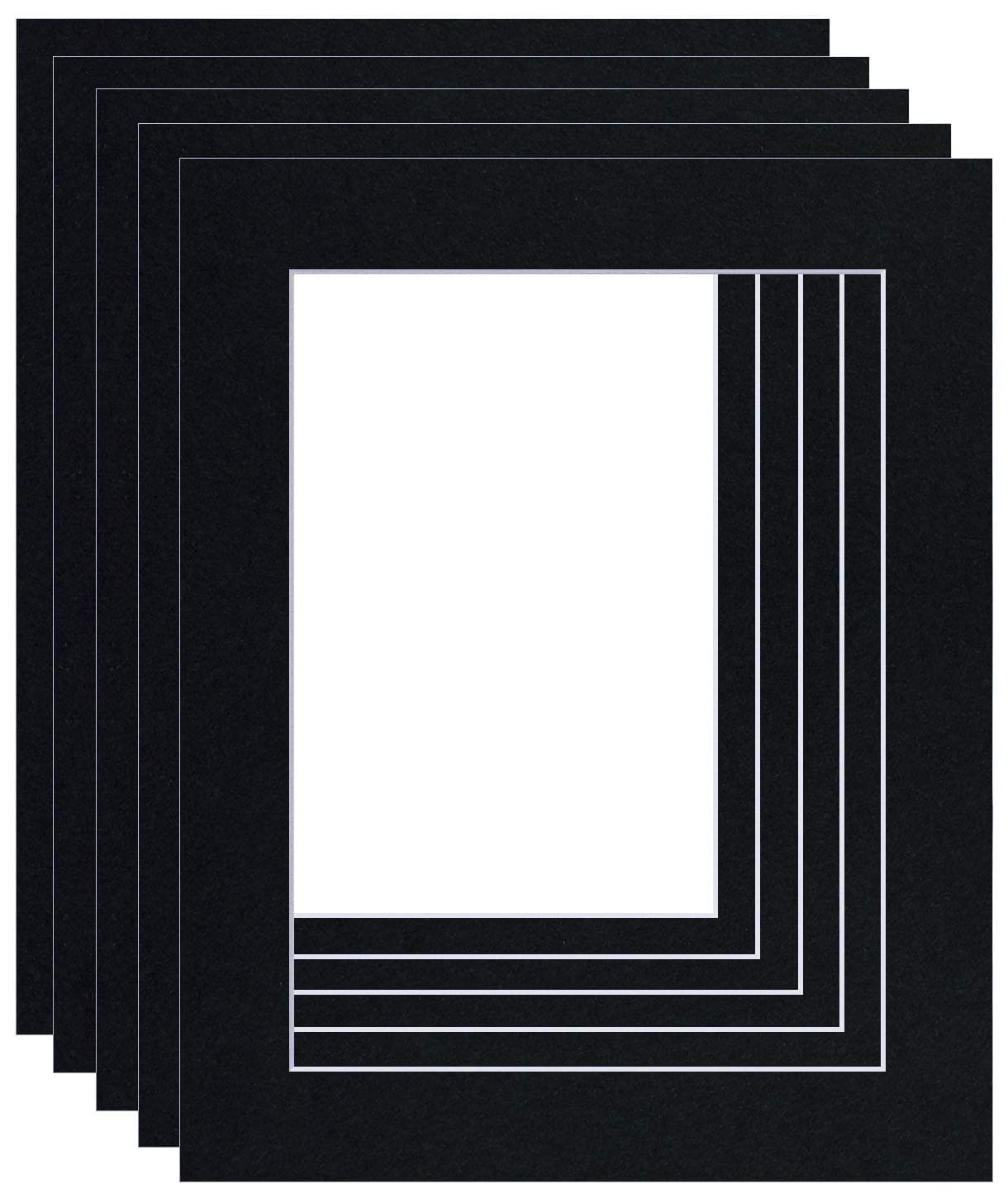 Picture Mounts, Frame Size 14 x 11 to fit A4 or 11 x 8 Image, Choice of Colour & Quantity [Black (white-core), Pack of 10]