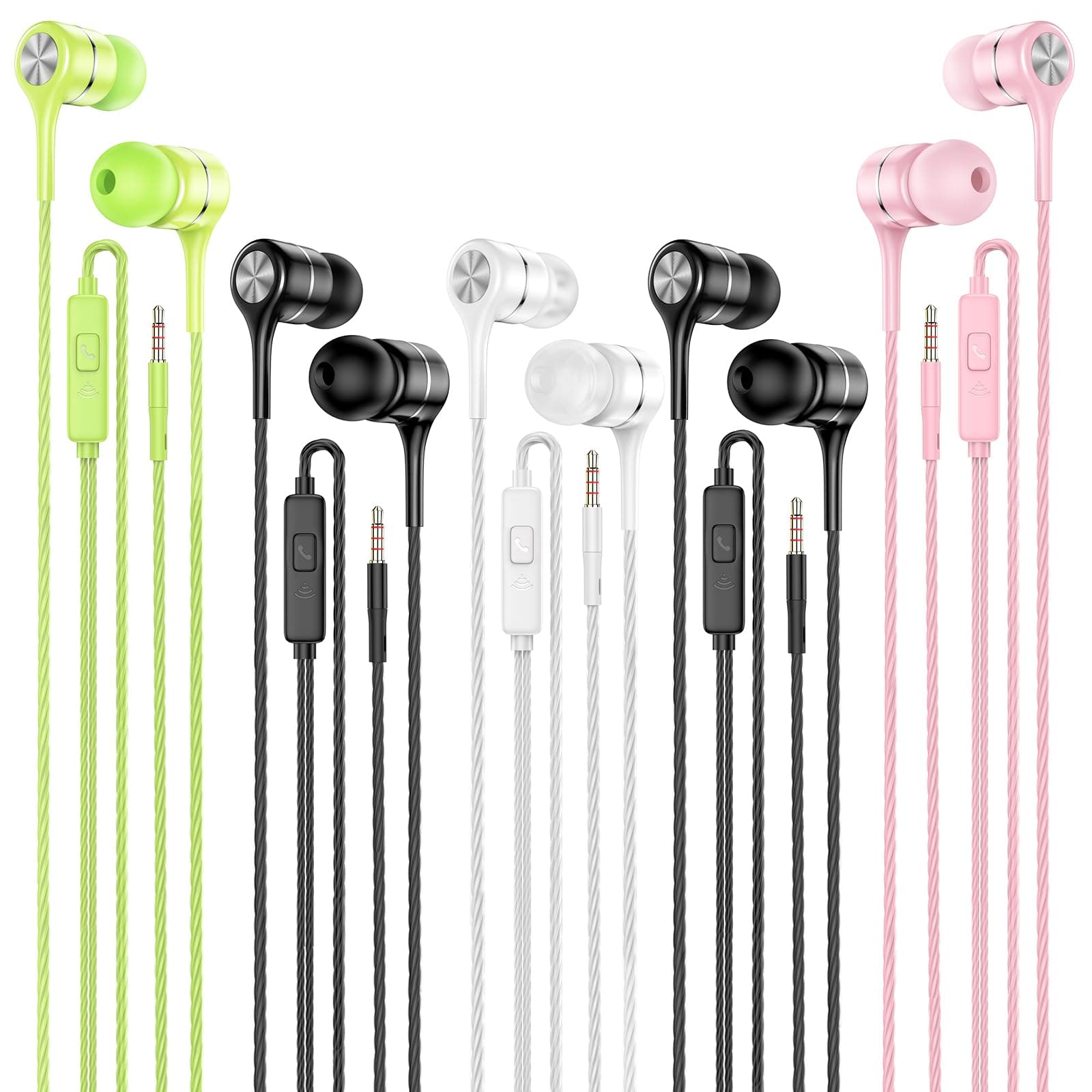 Wired Earbuds with Microphone 5 Pack, in-Ear Headphones with Heavy Bass, High Sound Quality Earphones Compatible with iPad, Laptop, MP3, Android Smartphones, Fits All 3.5mm Jack Device