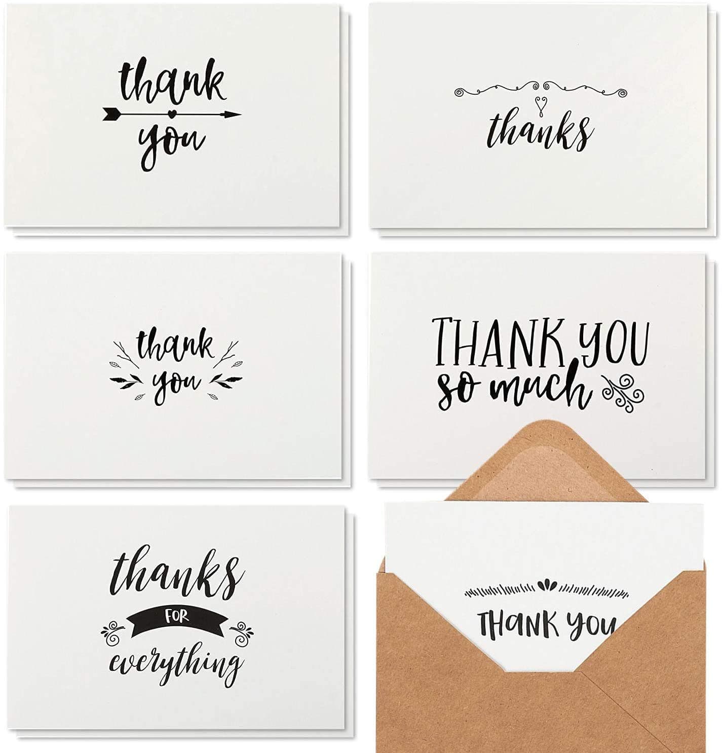 Confetti Thank You Notes with Brown Kraft Envelopes, Thank You Cards Set, Blank Inside, Handwritten Style for Baby Showers & Wedding (Pack of 24)