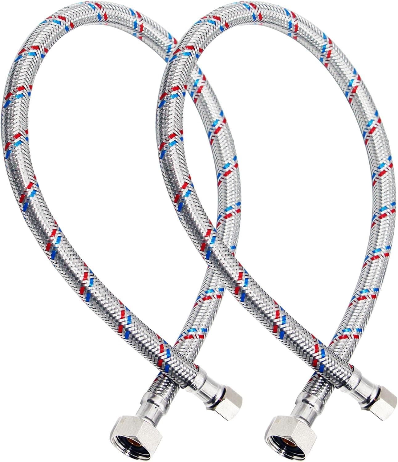 16'' Faucet Hose Connector, 3/8" Comp x 1/2" FIP Braided Stainless Steel Faucet Water Supply Lines for Bathroom Kitchen Sink Faucet 2Pcs