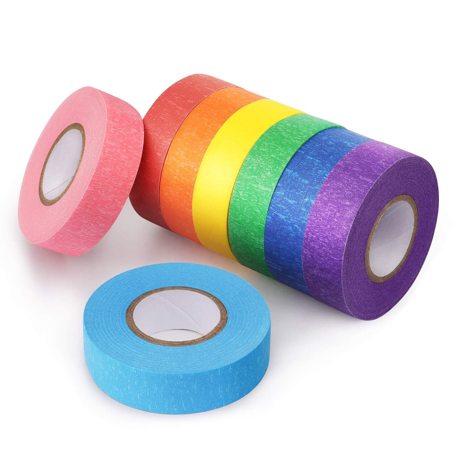 Hutou 8 Rolls Colored Masking Tape Rainbow Colors Painters Tape Colorful Craft Art Paper Tape Labeling Arts Crafts Decorative Coding Decoration Supplies, 0.6 Inch x 16 Yard, 8 Colors