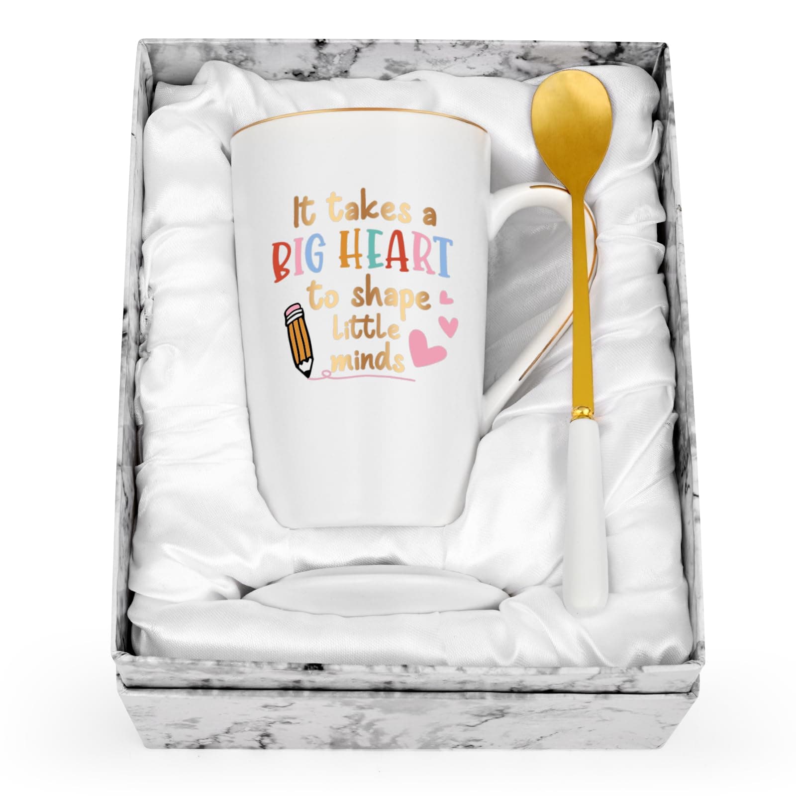 Cabtnca Teacher Mug, It Takes a Big Heart To Shape Little Minds Coffee Mug, Daycare Preschool Teacher Appreciation Gifts for Women, 14 Oz