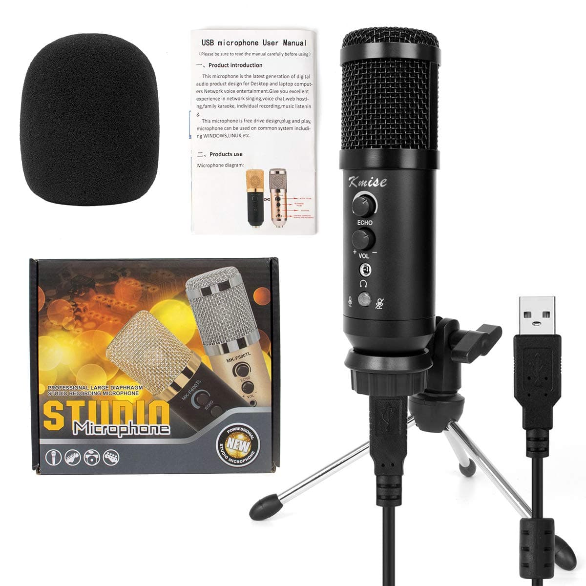 KmiseUSB Condenser Microphone for Window&Mac,Multipurpose mic for Gaming Recording Broadcast with Adjustable mic Stand (Black)