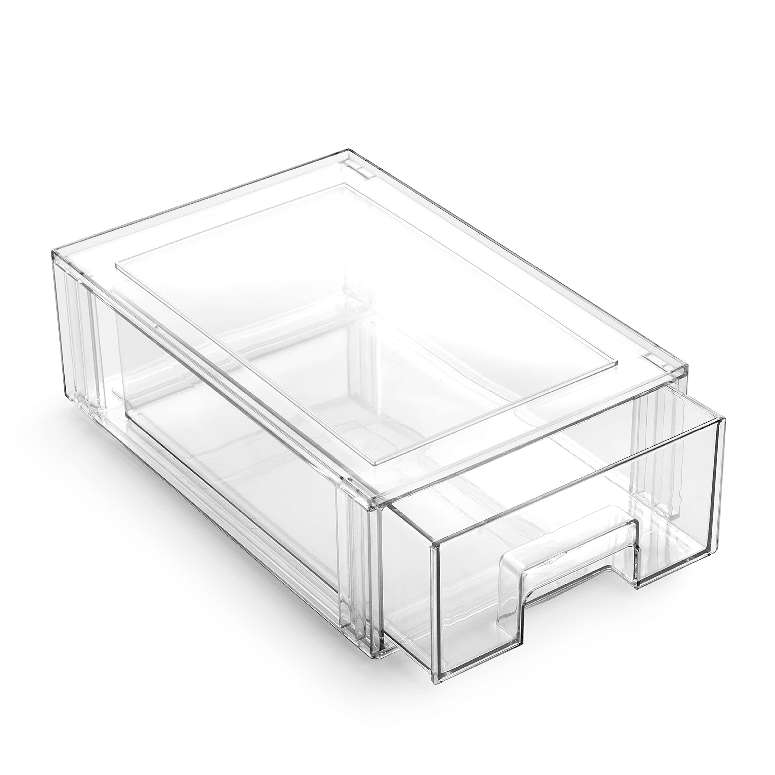 BINO |Clear Stackable Storage Bins With Drawer for Pantry Shelf Organization | THE CRATE COLLECTION | Fridge Organizer | Small