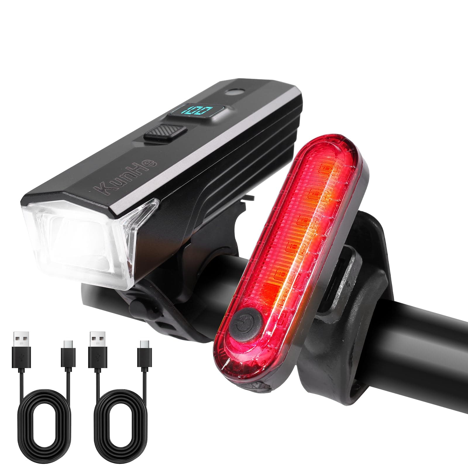 KunHe Bike USB Rechargeable Bike Light Set Lights for Night Riding Easy to Install for Men Women Kids Road Cycling Black