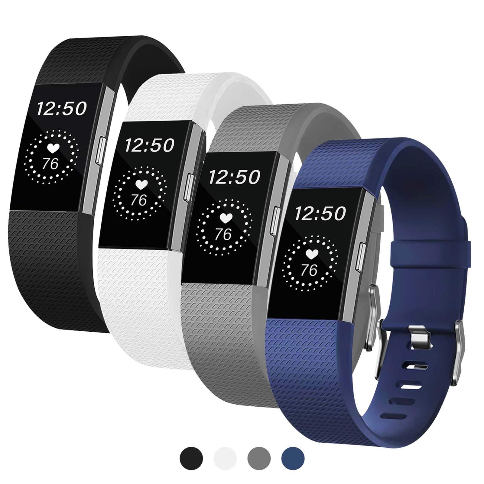 Bands Compatible with Fitbit Charge 2 for Women and Men (4 Pack), Classic Adjustable Soft Silicone Sport Strap Replacement Wristband for Fitbit Charge 2