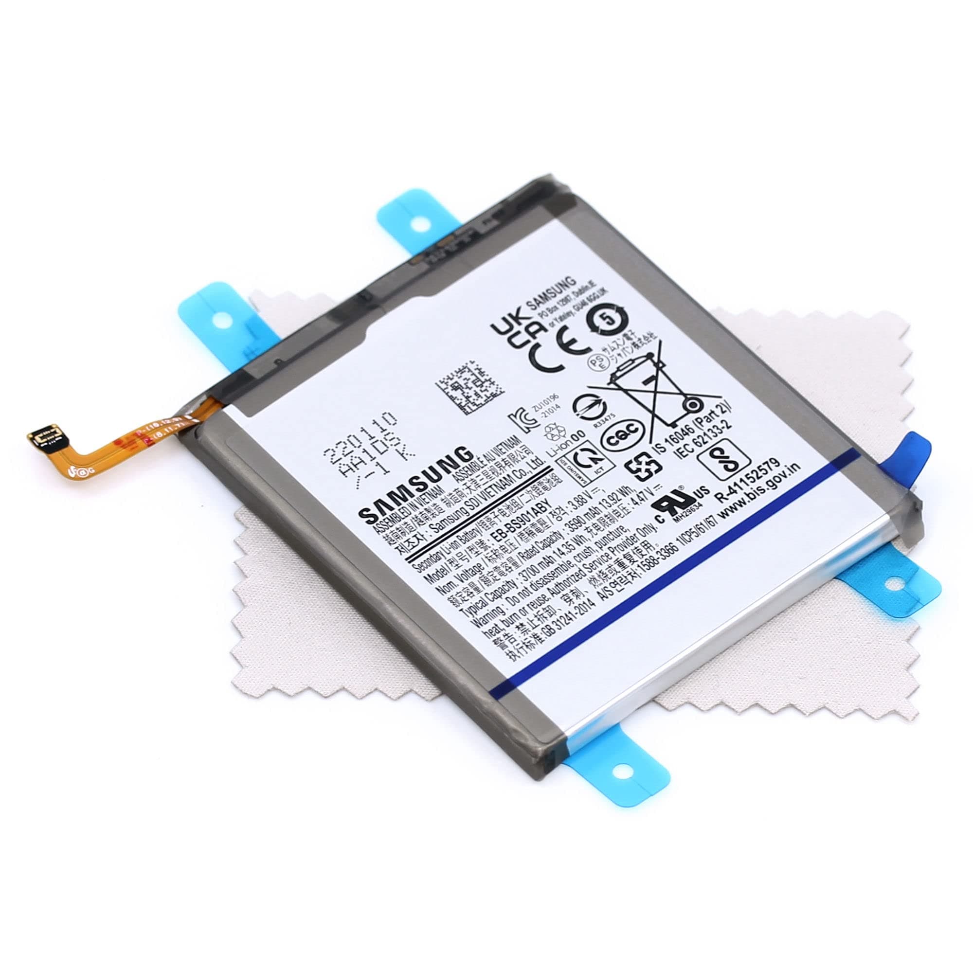 Battery for Samsung Original EB-BS901ABY for Samsung Galaxy S22 (S901B) with Screen Cleaning Cloth