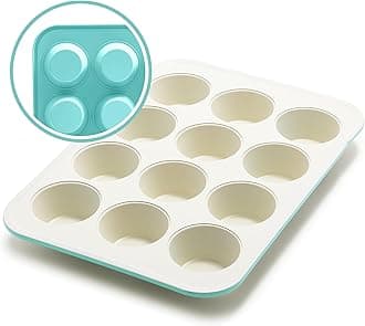 12-Cup Muffin Pan, PFAS-Free Healthy Nonstick Baking Tray, 11.4" x 1.9" x 15.9", Durable Ceramic Bakeware, Cupcakes, Egg Bites, Tarts, Brownies, Turquoise