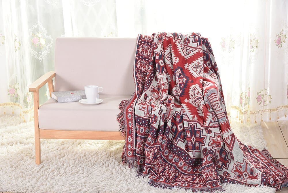 Cotton Kilim Pattern Sofa Blanket
