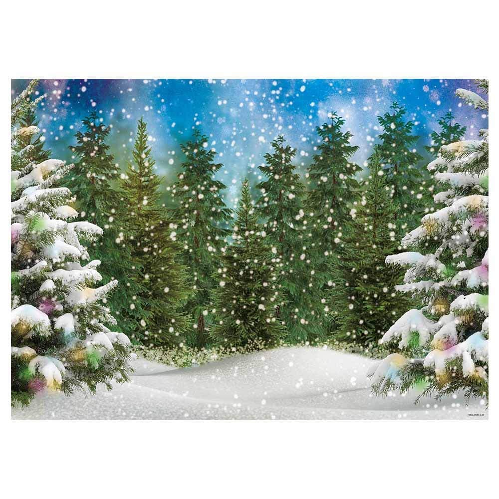 Funnytree 7x5FT Winter Forest Landscape Photography Backdrop Snowy Christmas Pine Tree Background Natural Scene Xmas Party Wall Decoration Supplies Photo Booth