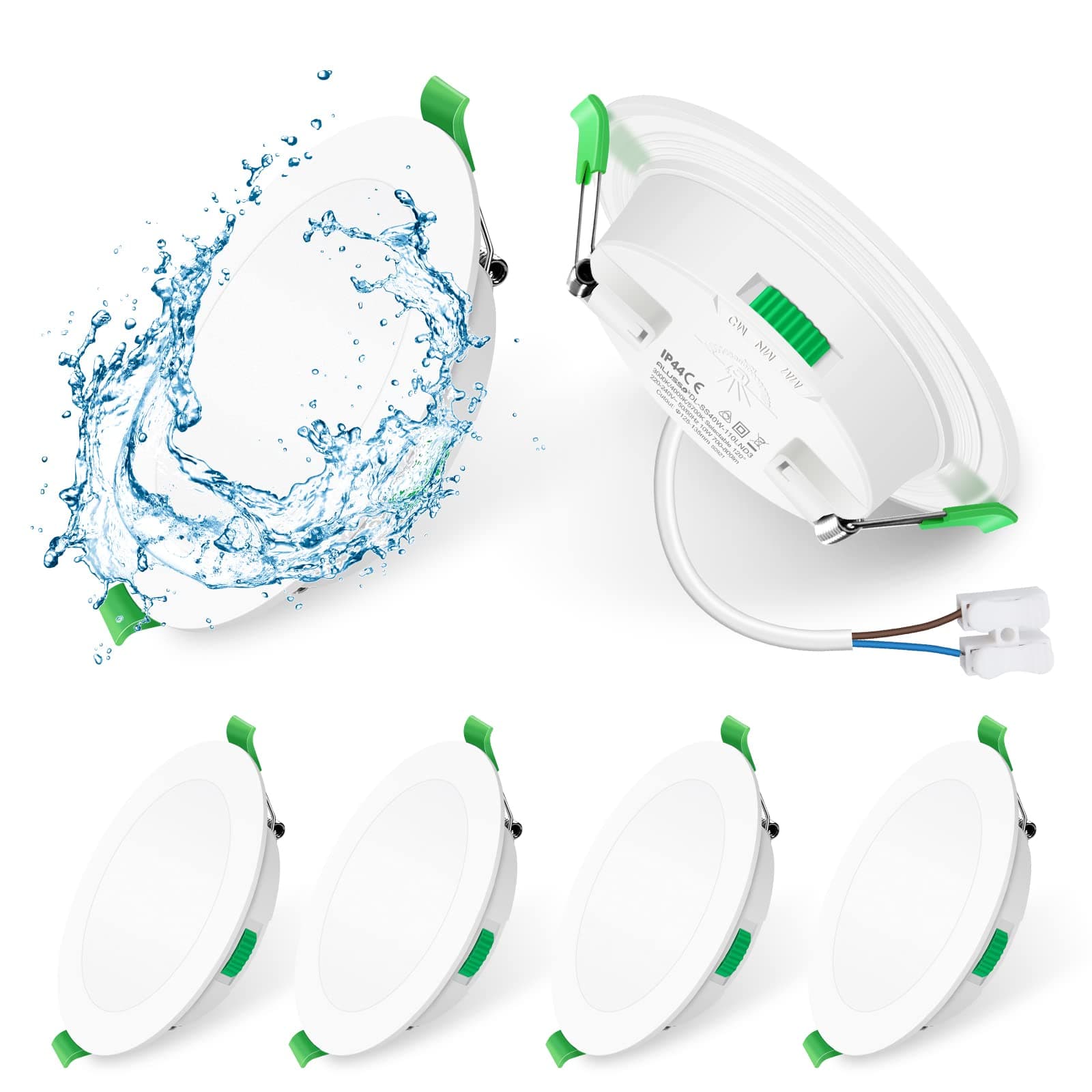 ALUSSO 7W LED Recessed Ceiling Lights IP65 Bathroom Downlights, Dimmable Ultra Slim 30mm LED Spot Lights, Warm White/Neutral White/Cool White Adjustable Round Ceiling Spot, Φ90-100mm Hole, 6 Pack