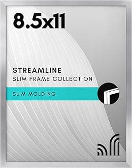 Americanflat 8.5x11 Picture Frame with Shatter-Resistant Glass - Streamline Collection - Thin Border Photo Frame for Tabletop and Wall Display - Hanging Hardware and Easel Stand Included - Silver