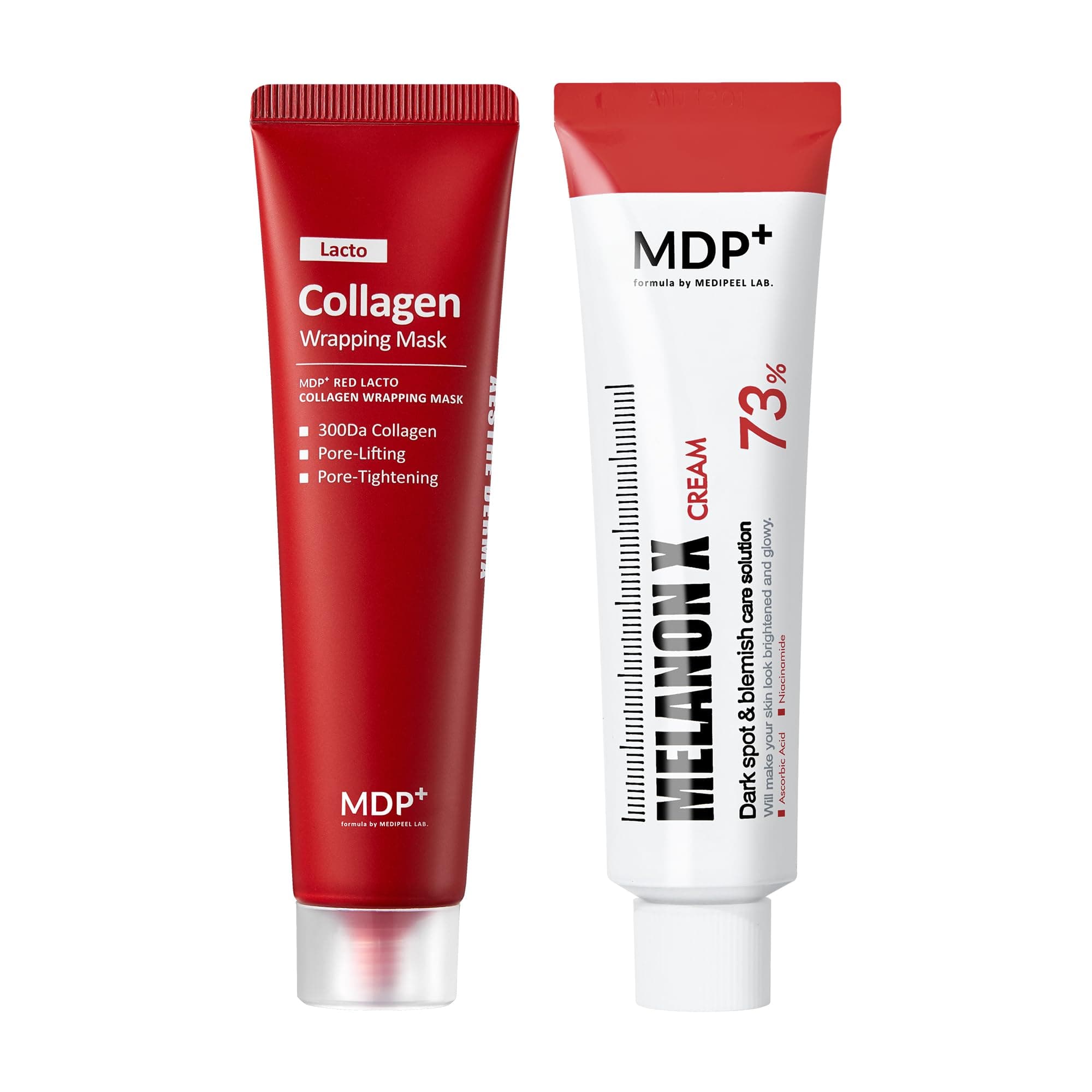 MDP+ Clear Skin Set MELANON X CREAM Dark Spot treatment + MDP+ RED LACTO COLLAGEN WRAPPING MASK, Glowy Skin
