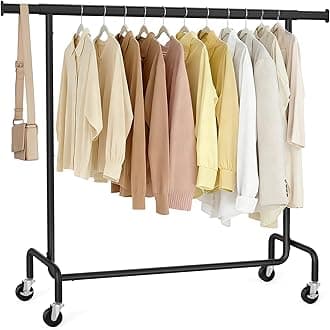 Clothes Rack with Wheels, Heavy-Duty Garment Rack with Extendable Hanging Rod, 286.6 lb Load Capacity, 17.7 x (43.3-59.1) x 64.1 Inches, Chrome-Plated, Matte Black UHSR011B01