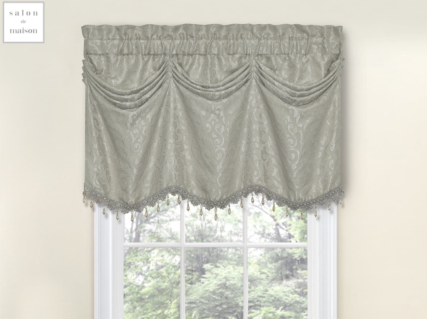 Regal Home Collections Elegant Scroll Beaded Tuck Window Valance - Assorted Colors (Platinum)