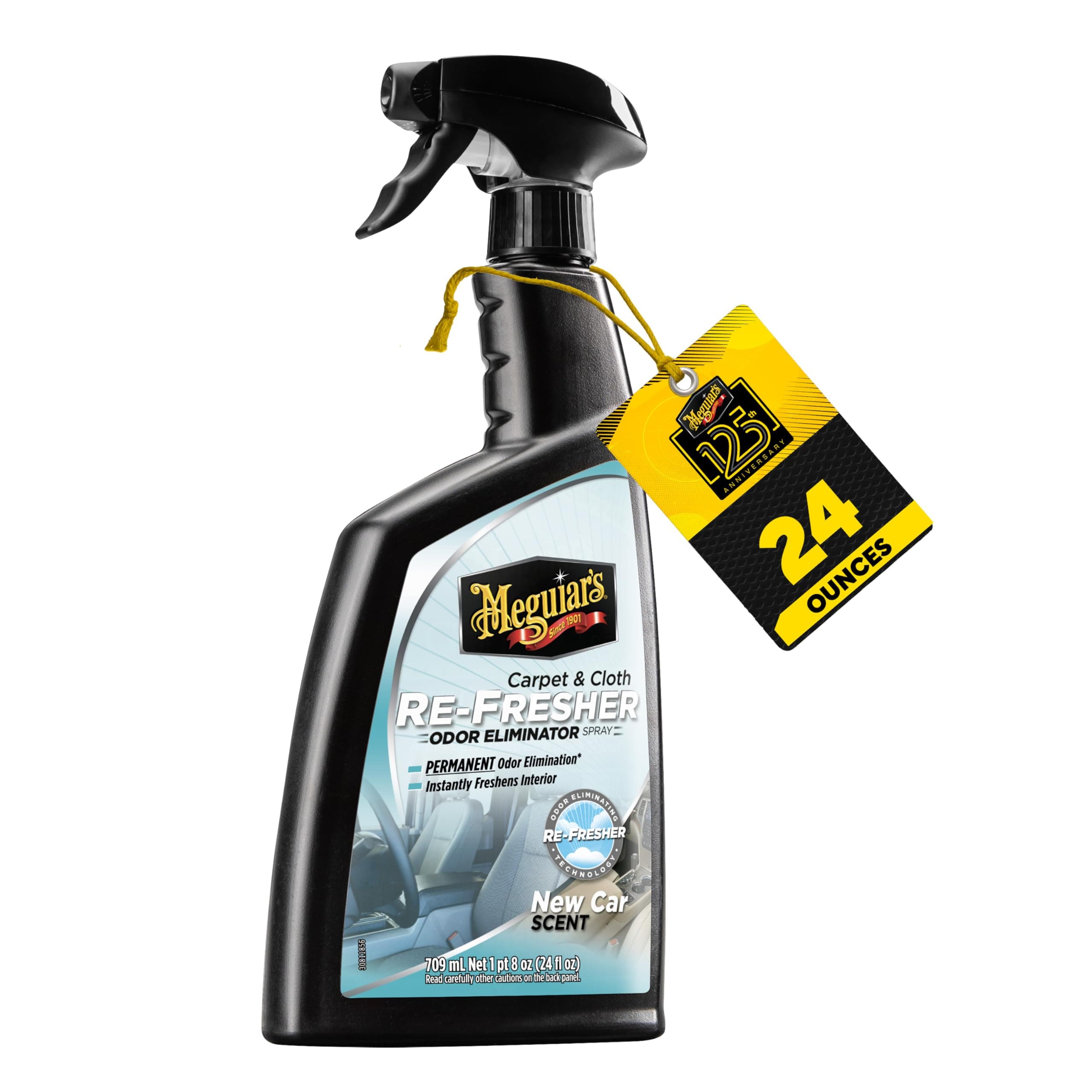 Meguiar's Carpet and Cloth Re-Fresher Odor Eliminator Spray, Car Air Freshener, Fights Odors and Freshens Fabrics in your Car, Easy to Use Trigger Spray, 24 Oz