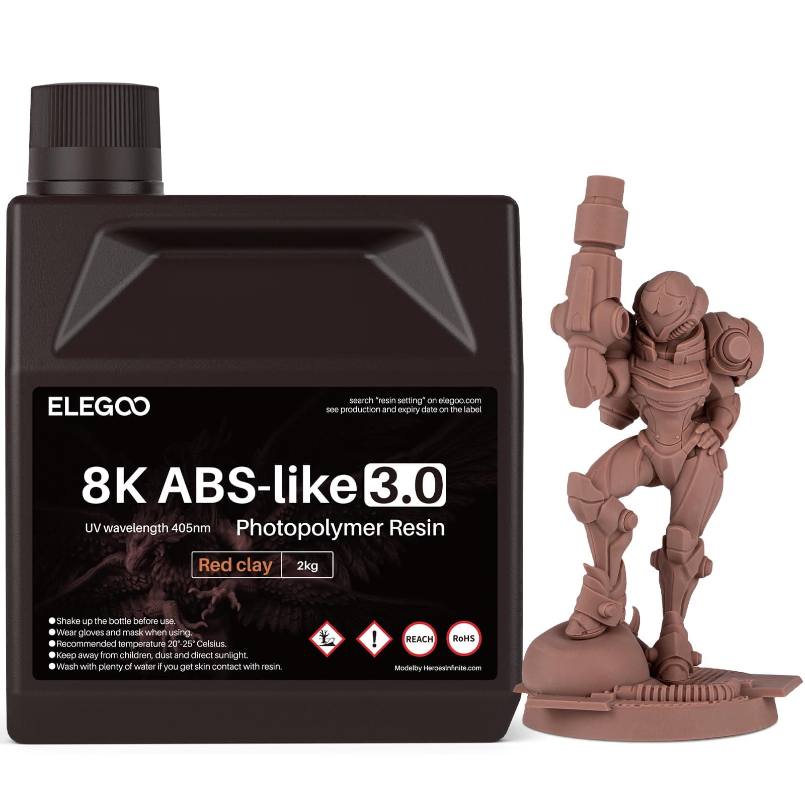 ELEGOO 8K ABS-Like Resin 3.0, Photopolymer Resin UV Curing 405nm, Upgraded ABS 3D Printing Resin, Higher Precision, Lower Shrinkage 3D Resin for LCD/MSLA/DLP 3D Printer, Red Clay 2000G