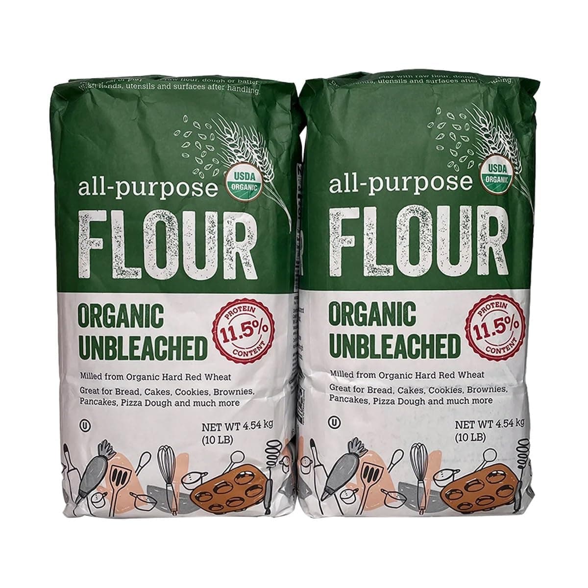 Kirkland Signature Organic Unbleached All Purpose Flour, 10 Pounds (Pack of 2)
