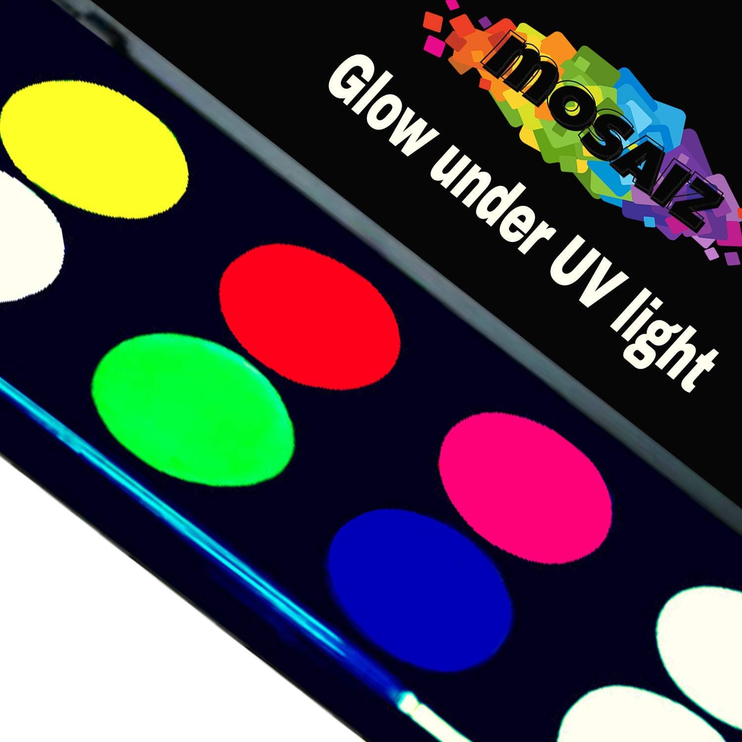 Non-Grease Glow in The Dark Face Paint Body Painting Kit (Includes White) Glows Under UV Blacklight Hair Nail Neon Facepaints Reactive Fluorescent Set Party Supplies Disco Makeup Tattoo Fabric Cloth