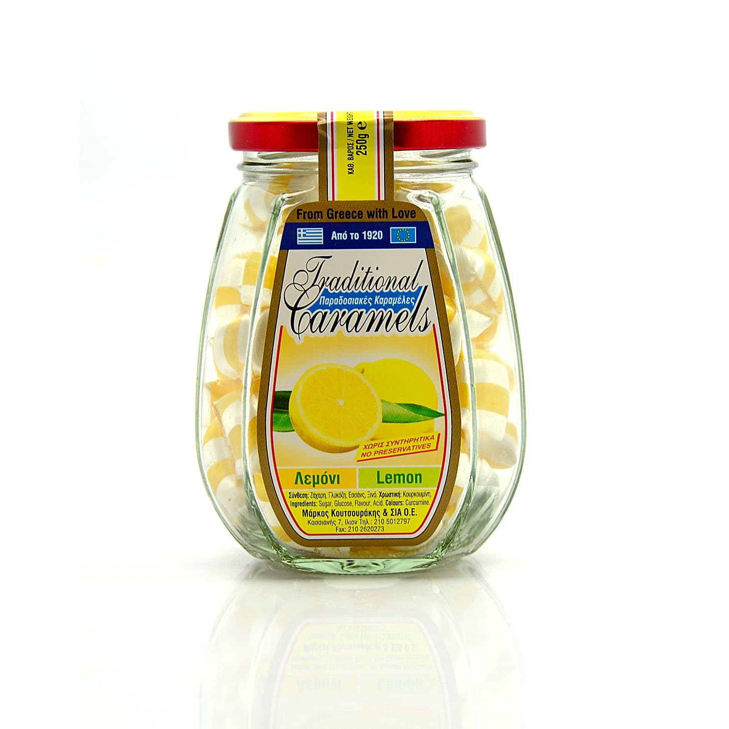 Greek Traditional Caramels, Lemon Flavored Hard Candy, 250g