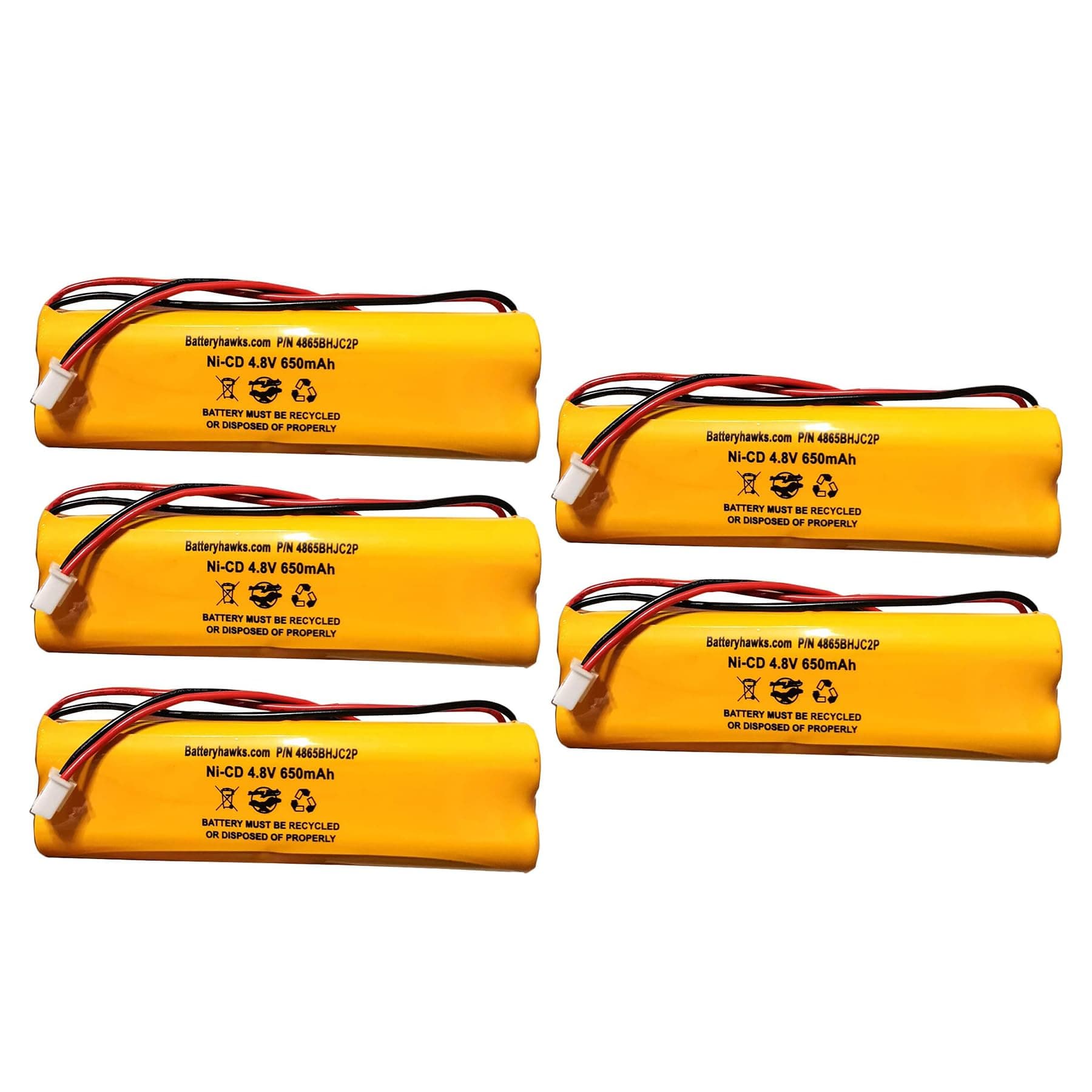 (5 Pack) 0120859 Ni-CD AA 650mAh All Fit E1021R D-AA650Bx4 4.8V EJW-NI-CAD 800mah BYD D-AA650B-4 Exit Sign Emergency Light NiCad Battery Pack Replacement